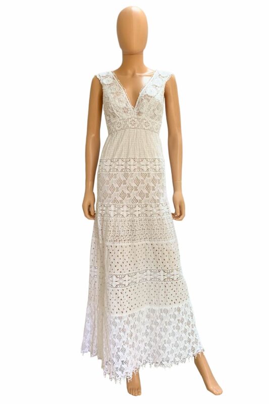 08-27 Temptation Positano White Crochet Lace Sleeveless V-Neck Maxi Dress Size S NWT (1) 08-27 Temptation Positano White Crochet Lace Sleeveless V-Neck Maxi Dress Size S NWT (1)