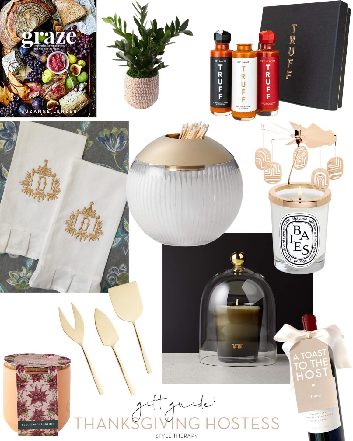 Thoughtful Thanksgiving Hostess Gifts 2021 candle cookbook houseplant wine